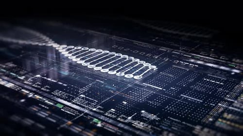 Futuristic DNA Strand Animation with Digital Health Data Display