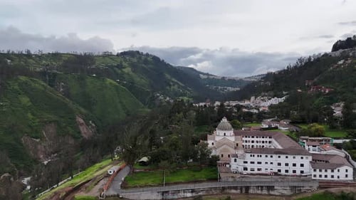 Urban aerial video over Guapulo Quito Ecuador