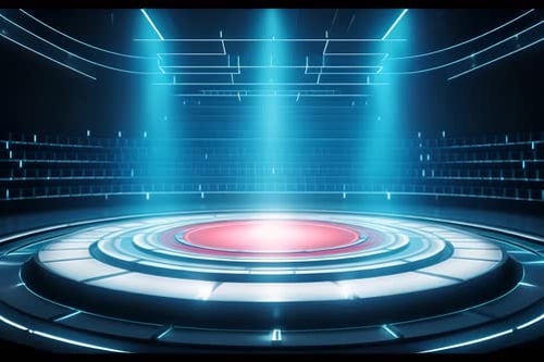podium Futuristic showcase with platform for product displaying. Empty modern stage display
