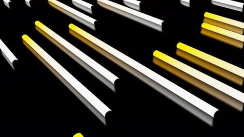 Yellow and White Neon Moving Tubes with Reflections on the Floor