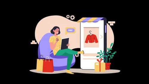 Online Shopper Browsing Fashion App: Flat Design Mobile Illustration