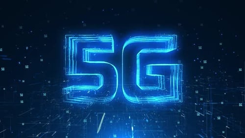 Abstract Animation of 5G Technology on Blue Background