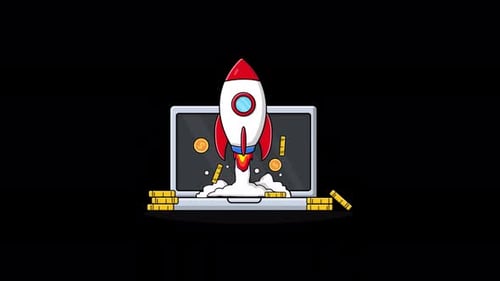 Flat Design Startup Rocket Launch from Laptop Animation