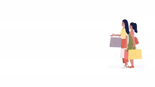 Flat Design Animation of Two Women Walking with Shopping Bags