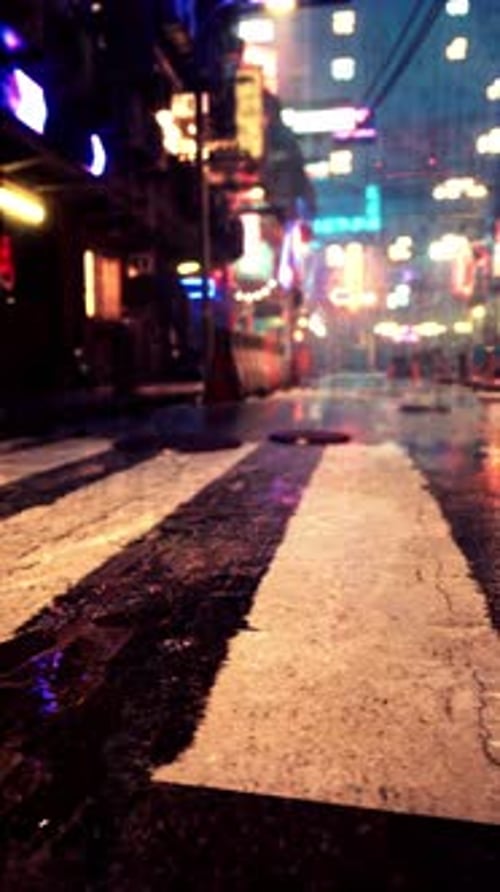 City Street Night Scene With White Line