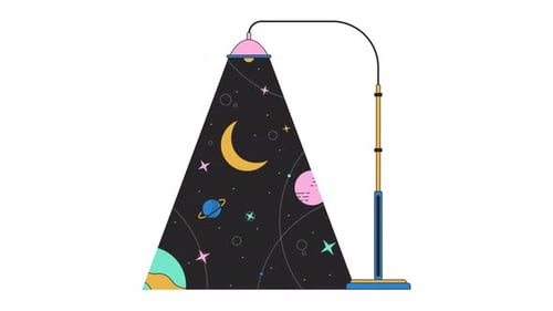 Lamppost light planets galaxy line 2D animation