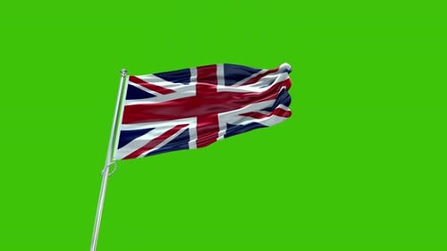 Union Jack Flag Waving on Green Screen