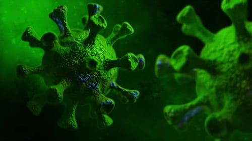 Microscopic view of virus cells flowing