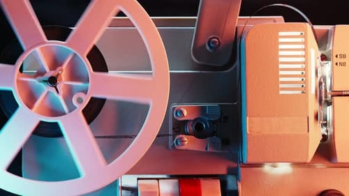 Vintage 8Mm Film Projector Rotating Reels Nostalgic Charm of Classic Cinema