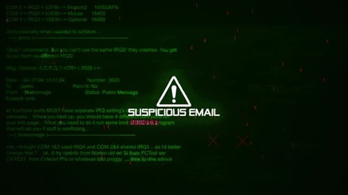 Suspicious Email Warning Text On Hacking Background Screen V04