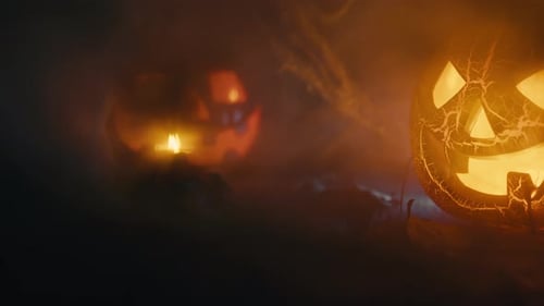Spooky Halloween Jack-O-Lanterns in the Fog