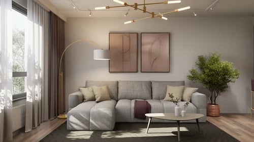 Modern Interior with Moving Sunlight and Shadows Time Lapse