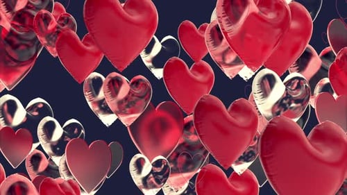 Floating Red and Clear Heart Balloons Love Background