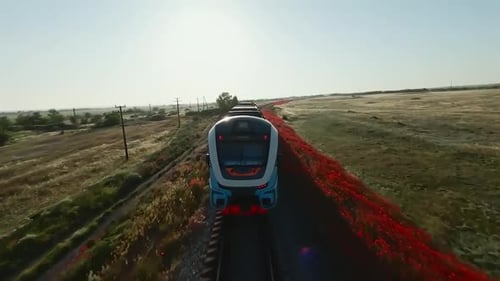 Modern Train Travels Through Rural Landscape