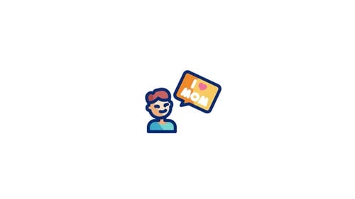 Animated Child Icon with 'I Love Mom' Speech Bubble Reveal