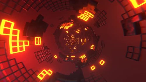 Red And Orange Sci Fi Tunnel Elements Neon Grid Background VJ Loop l 4K