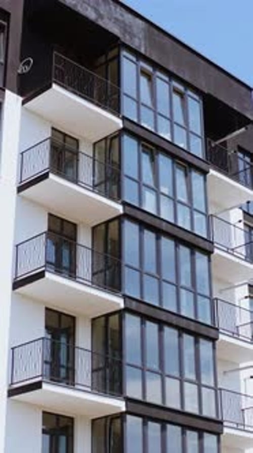 Modern apartment buildings in city. Aerial view of modern urban apartment building