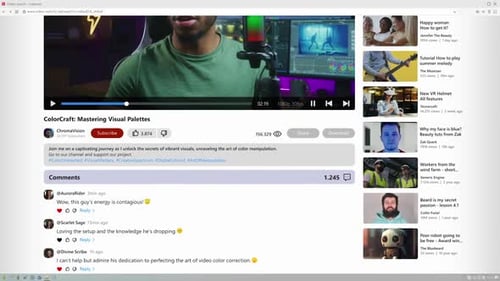 Rediffusion d'un blogueur parlant de la correction des couleurs de films sur un site Web d'hébergement de vidéos