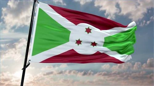 Realistic Waving Flag of Burundi Against a Cloudy Sky