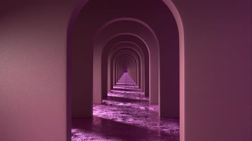 3D Render of Endless Pink Arch Hallway