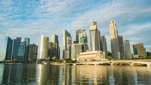 Singapore Central Business District transform from dawn to sunrise time lapse video.