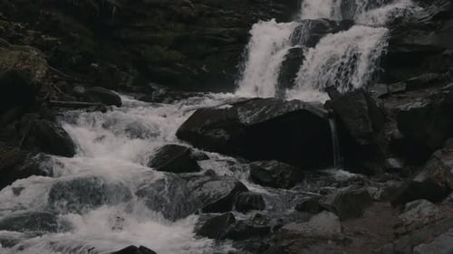 Landscape of waterfall Shypit in the Ukrainian Carpathian Mountains.