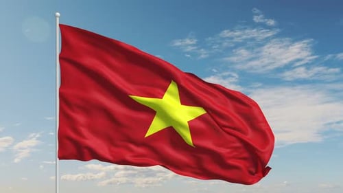 Vietnam Flag Waving Seamlessly in a Clear Sky