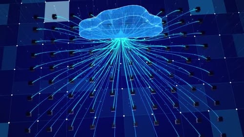 Cloud Computing Digital Computer Room Data Is Being Uploaded