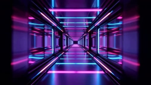 Cyberpunk Pink and Blue Glowing Neon Tunnel 3D Render