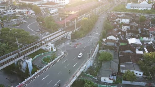 Aerial traffic with in railway bridge in Yogyakarta City.