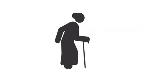 Animated Senior Woman Walking with Cane Flat Design