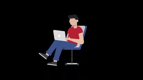 Animated Flat Design Illustration of Person Working on Laptop