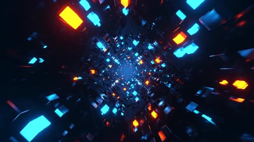 Abstract 3d tunnel with glowing cubes. Loop animation