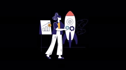 Animated Business Startup Growth with Rocket and Chart