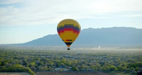 Hot Air Balloon Taking Off From Field, Aerial Drone Adventure