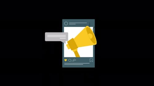 Social Media Announcement Post with Megaphone Flat Design Animation