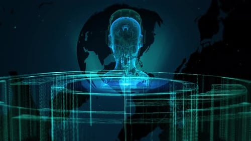 Holographic Ai Interface Rotating In A Digital World