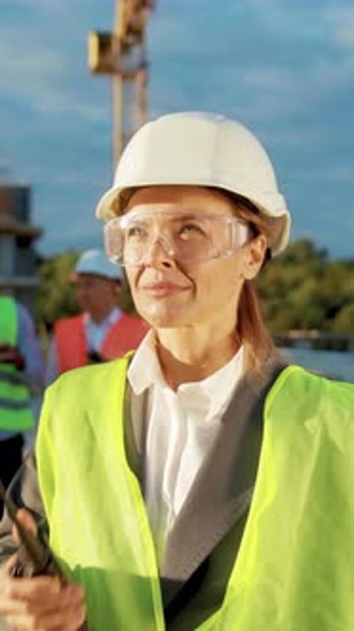A Construction Manager Actively Communicating on the Construction Site Using a Radio Device