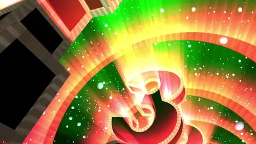 Shiny Green Light Rays With Glowing Countdown Numbers Moving
