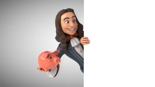 3D Historical Man with Piggy Bank Reveals Message
