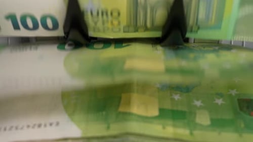 Money Counting Machine Processing Euro Bills