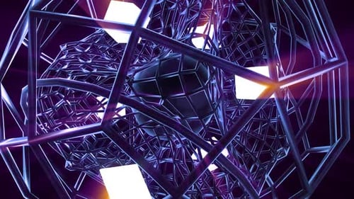 Abstract Geometric Tunnel Loop with Glowing Cubes