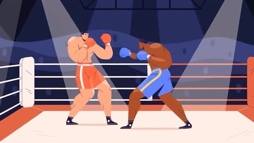 Two Boxers Fighting inside a Boxing Ring - Boxing Match, Sports Competition, Championship Ring