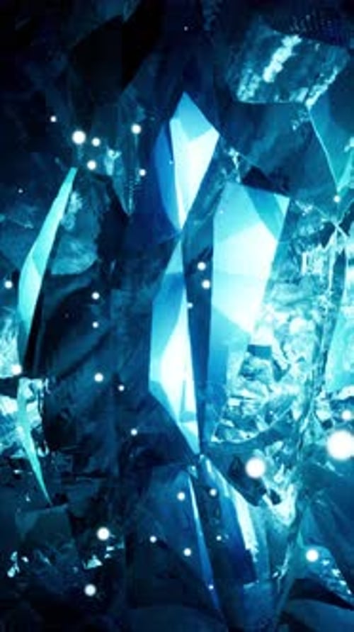 Abstract Blue Crystal Cave with Sparkling Particles Vertical Loop