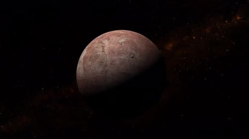 Fictional MAKEMAKE planet Rotating on space or galaxy and stars milky way, Animation of planet. 1972