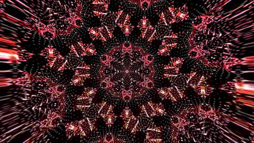 Dynamic Red Particle Kaleidoscope Geometric Motion Loop