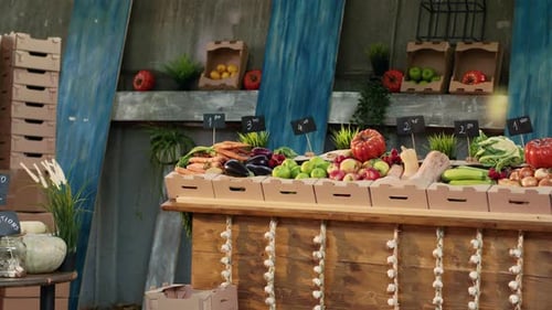Fresh Fruits and Vegetables at Outdoor Stand