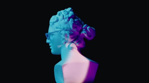 Closeup Shot Ancient Marble Bust Statue of Roman Era Woman in Glasses Spinning Round on a Platform