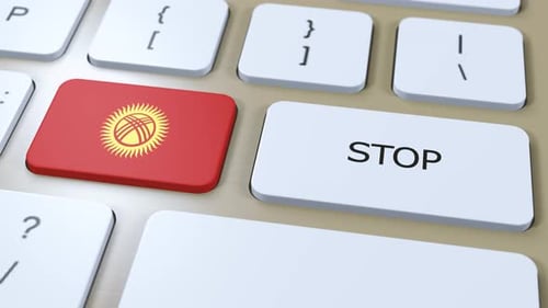 Kyrgyzstan Country Flag and Stop Button 3D Animation