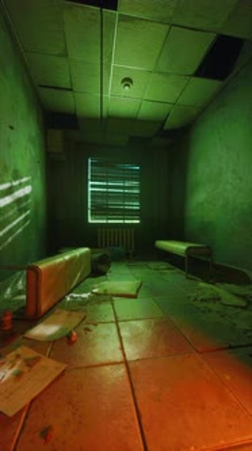 Dimly Lit Room With Couch and Radiator